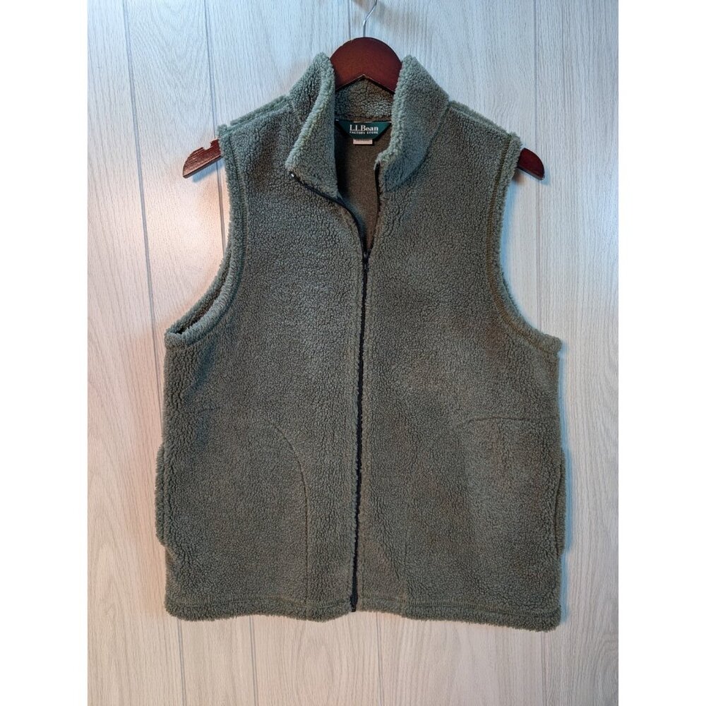 Vtg LL Bean Fleece Vest Womens Medium Full Zip Outdoors Hiking Factory Store 90s